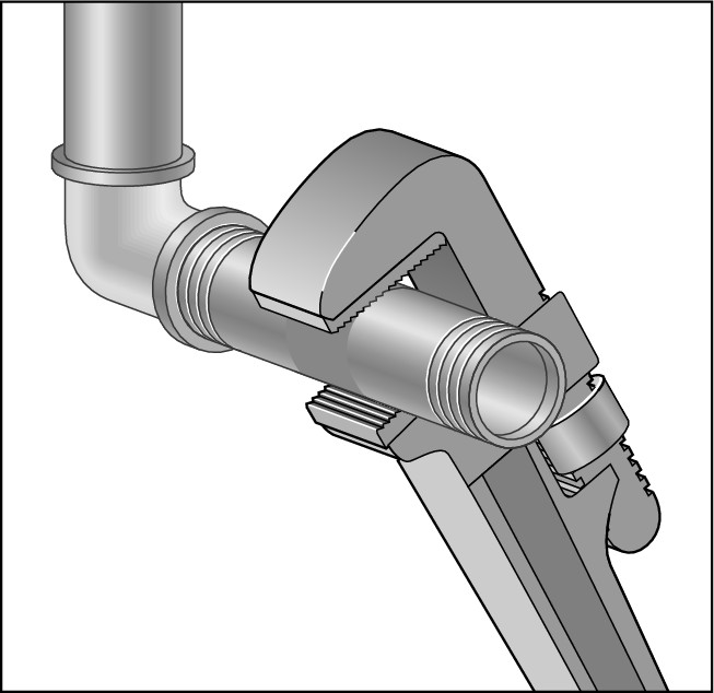 Figure 3-8: After the teeth on the jaws of a pipe wrench grip a pipe, they won’t let go unless you release the handle.